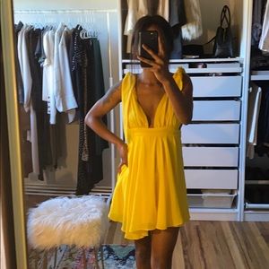 Yellow deep v dress